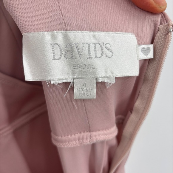 Davids Bridal Light Pink Bridesmaid Dress Size 4 Lace Cap Sleeve Keyhole Back - Picture 3 of 16